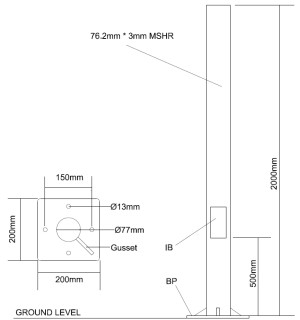 2m MH Straight Ø76mm Plinth Mounted