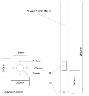 2.5m MH Straight Ø76mm Plinth Mounted
